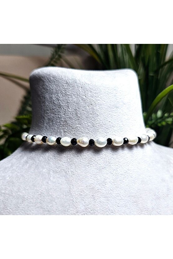 İnci Doğal Taş Halhal - Siyah - 1 Adet ( El Yapımı Tasarım Ürünler )