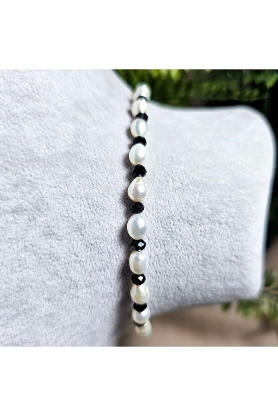 İnci Doğal Taş Halhal - Siyah - 1 Adet ( El Yapımı Tasarım Ürünler )