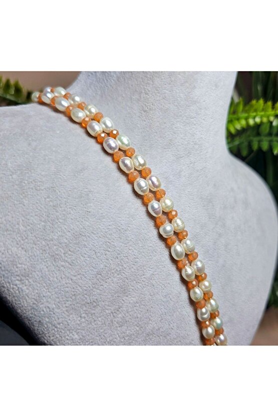 İnci Doğal Taş Halhal -somon - 1 Adet ( El Yapımı Tasarım Ürünler )