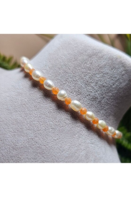 İnci Doğal Taş Halhal -somon - 1 Adet ( El Yapımı Tasarım Ürünler )