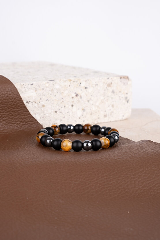 Unisex Koruma Enerji Güç Denge Çakra Bilekliği Kaplangözü Oniks Hematit Hediyelik Bileklik