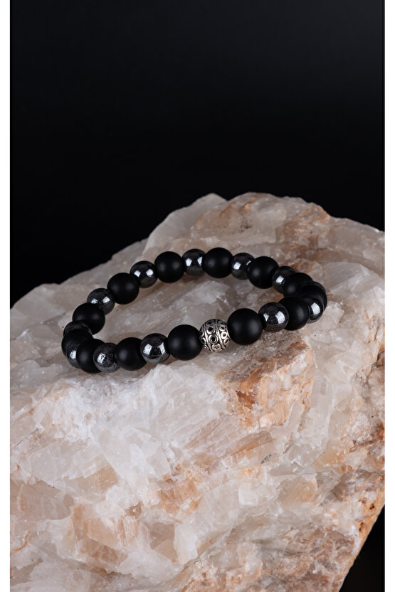 Unisex Dogaltaş Oniks Hematit Bileklik