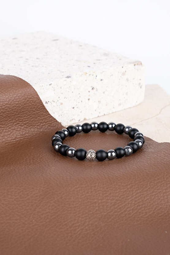 Unisex Dogaltaş Oniks Hematit Bileklik