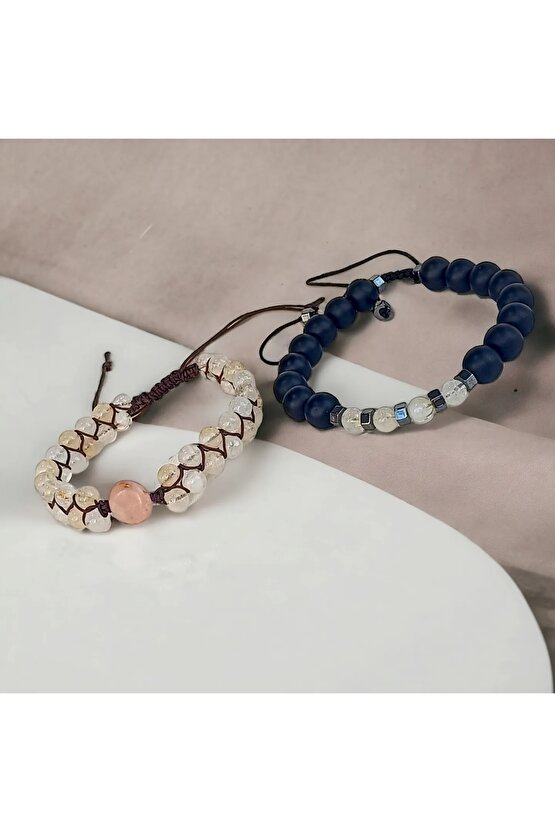 Doğaltaş Sevgililer Günü Çift Bileklik Onix&sitrin Taşı