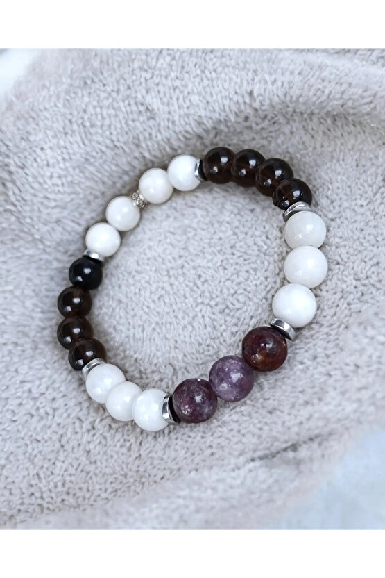 Menopoz Bilekliği (Dumanlı Kuvars,Ay taşı, Turmalin)