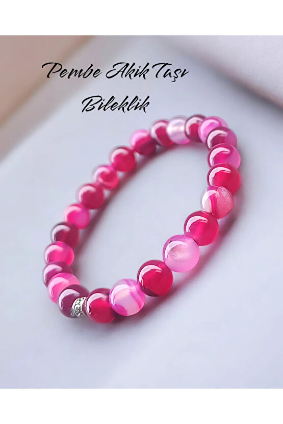 Pembe Akik Taşı Bileklik 8 Mm