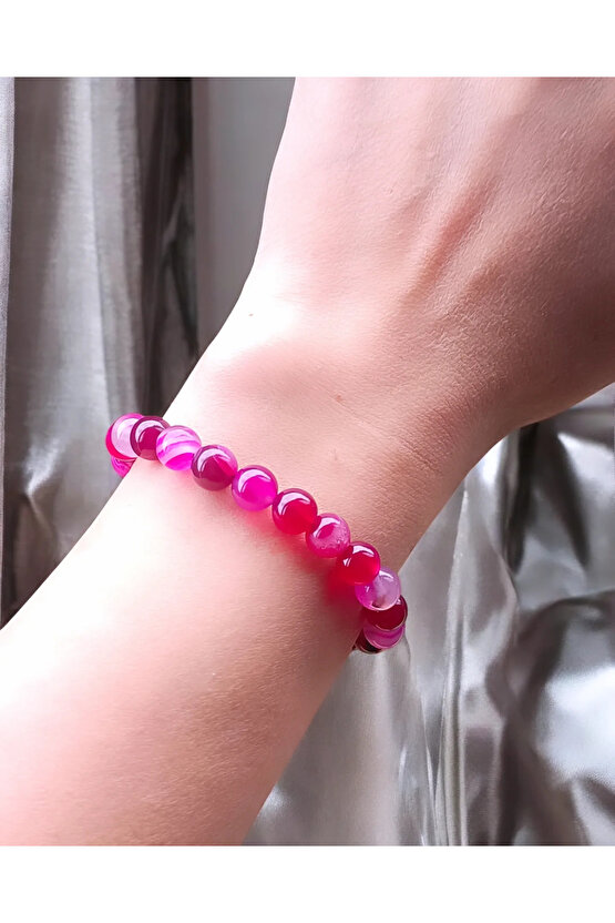Pembe Akik Taşı Bileklik 8 Mm