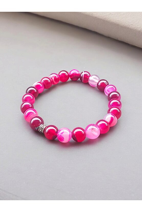 Pembe Akik Taşı Bileklik 8 Mm