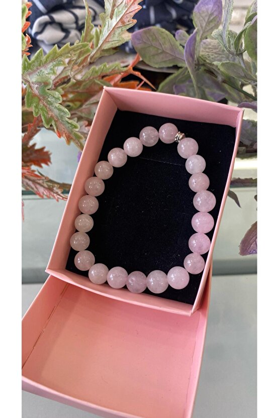 Gerçek Pembe Kuvars Doğal Taş Bileklik 8mm