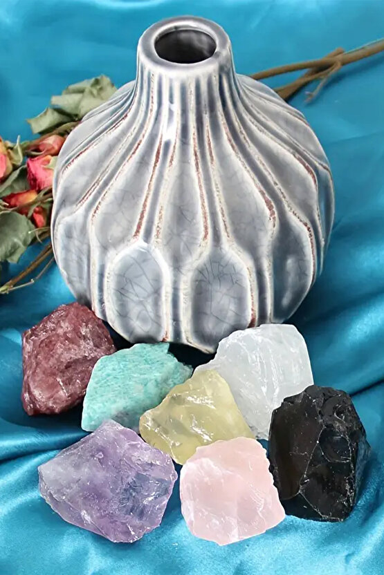 7 Çakra Ham Doğal Taş (Akuamarin-Pembe Kuv.-Ametist-Obsidyen-Limon Kuv.-Kristal Kuv.-Granat)