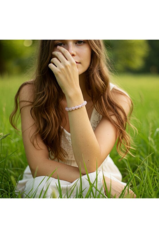 Pembe kuvars doğal taş bileklik 6mm pembenin en güzel tonlarında