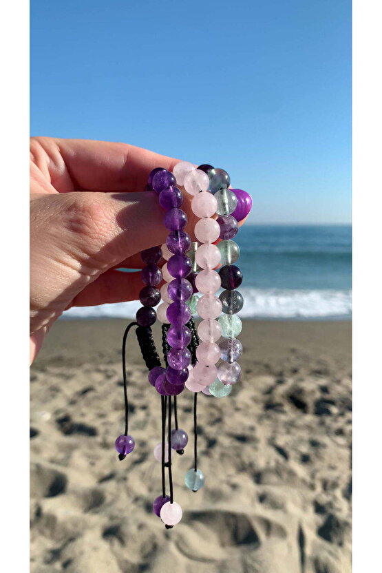 Pembe Kuvars Doğaltaş Kadın ve Erkek Bileklik