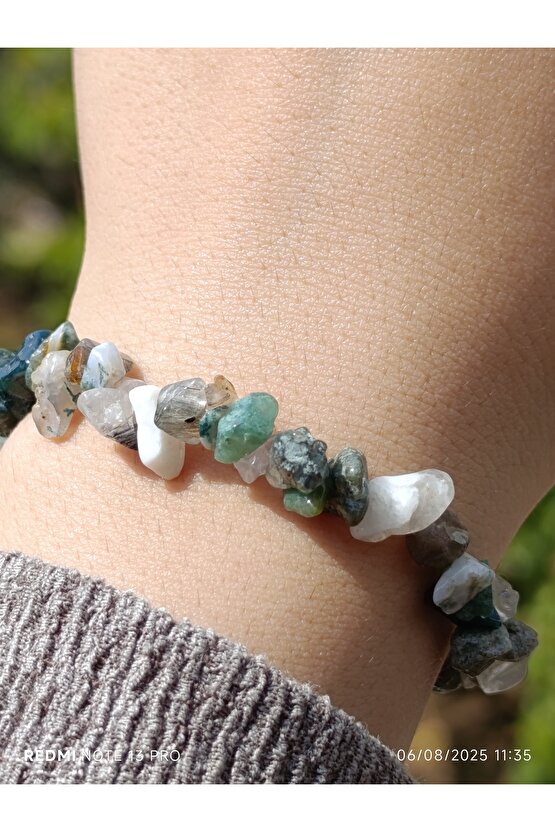 Yosunlu Akik Kırık Doğaltaş Kadın ve Erkek Bileklik