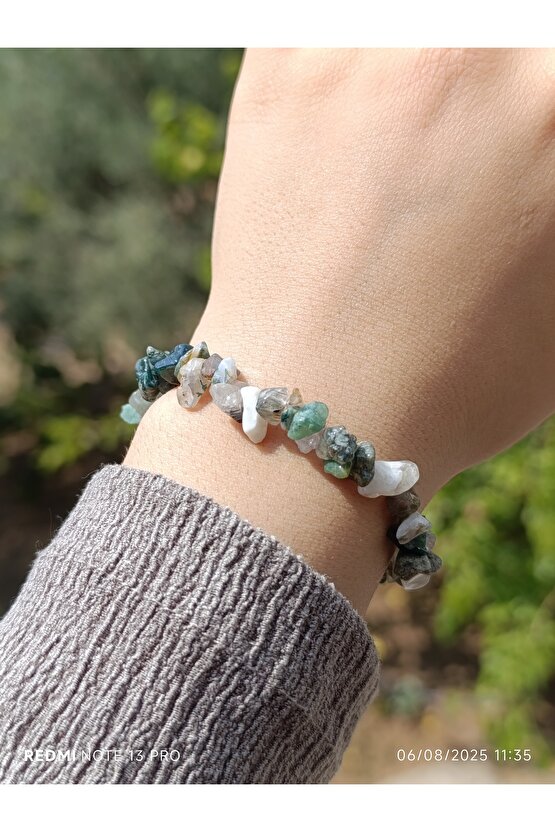 Yosunlu Akik Kırık Doğaltaş Kadın ve Erkek Bileklik