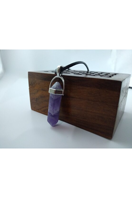 Ametist Taşı Kolye Çivi Şeklinde Doğaltaş Kolye