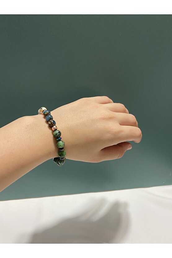 Opal ,murano Kuvars ,anyolit, Hematit, Flora Model Doğal Taş Bileklik