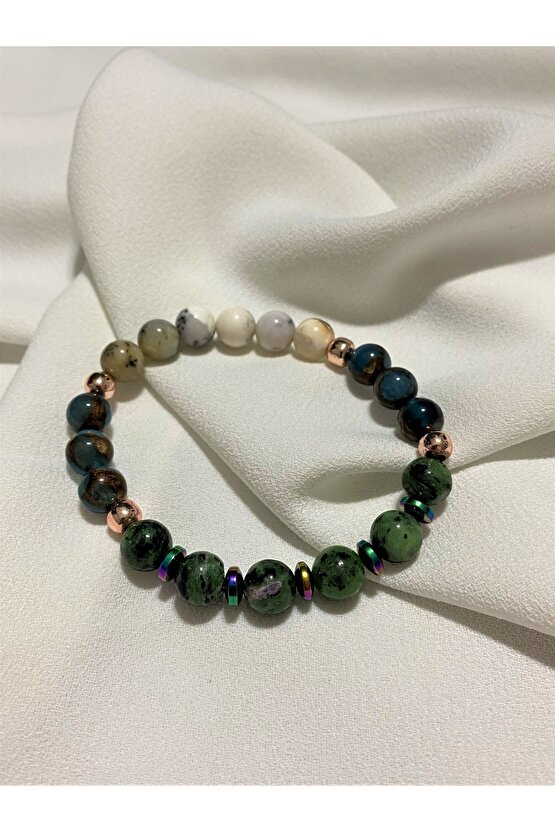 Opal ,murano Kuvars ,anyolit, Hematit, Flora Model Doğal Taş Bileklik