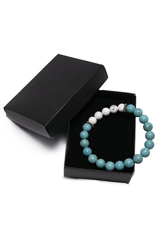 Turkuaz Havlit A Kalite Gerçek Doğal Taş Bileklik Cazibe Mutluluk Taşı 925 Ayar Gümüş Yaşam Çiçeği