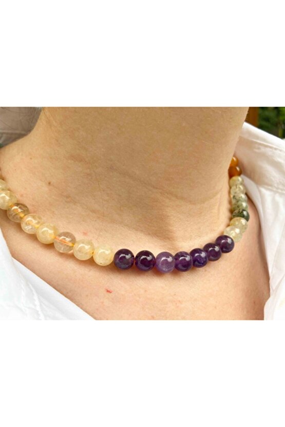 7 Çakra Taşı Doğaltaş Kolye 8 Mm