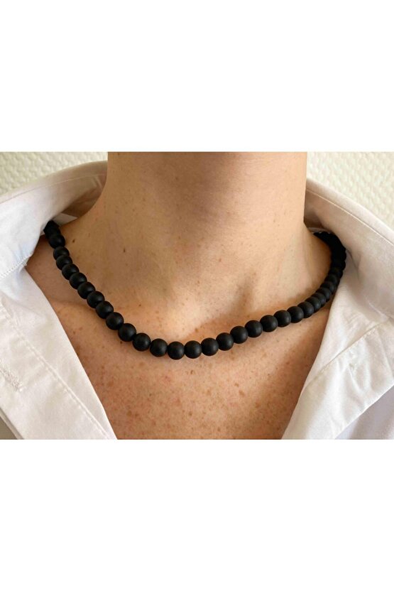 Oniks Taşı Doğaltaş Kolye 8 Mm