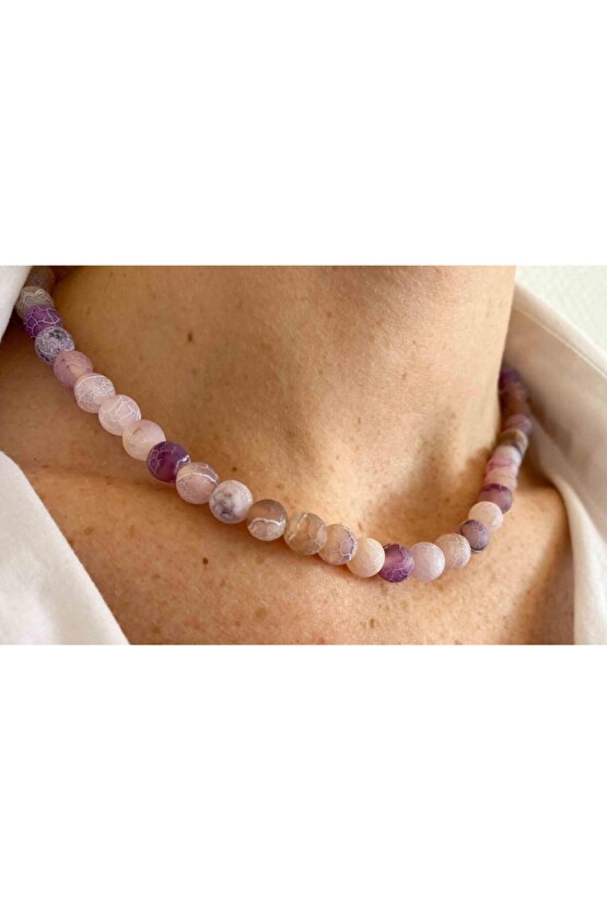 Mor Akik Doğal Taş Kolye 8 Mm