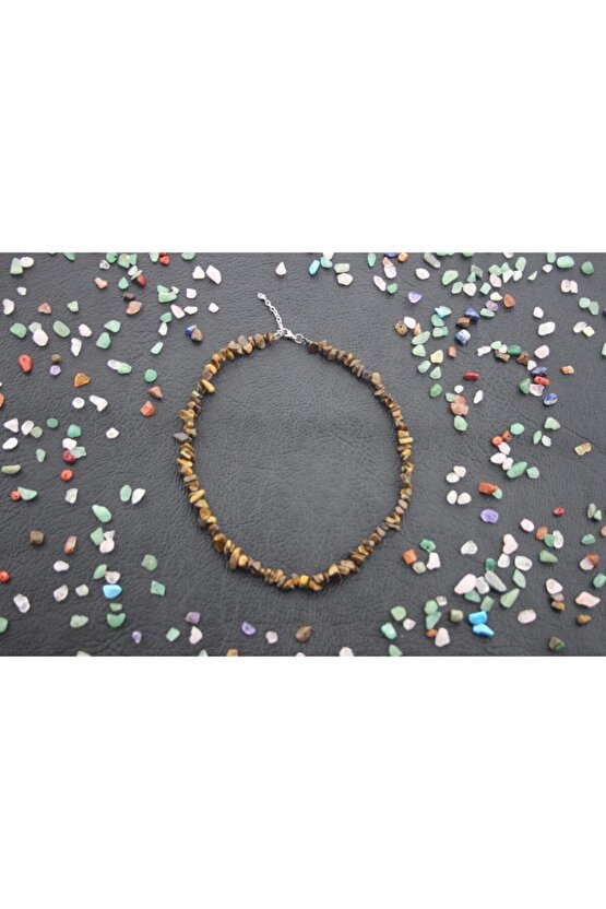 Kaplan Gözü Doğal Kırıktaş Kolye Bileklik Set.