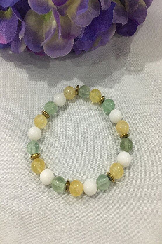 Sertifikalı Ay Taşı,sitrin,florit,hematit Doğaltaş Bileklik