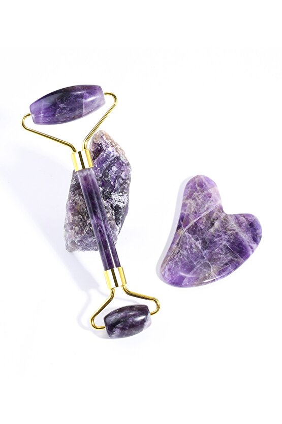 Ametist Taşı Roller Masaj Aleti Ve Guasha Taşı Özel Seri