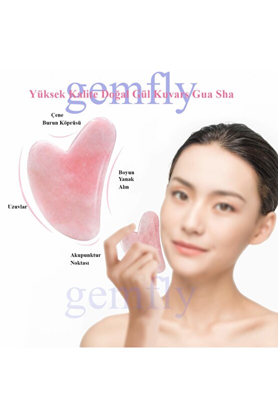 Doğaltaş Kalp Pembe Kuvars Gua Sha Yüz Masaj Taşı