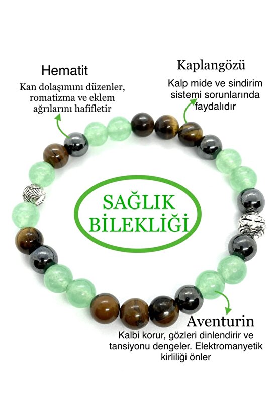 Unisex Doğaltaş Sağlık Bilekliği (kaplangözü Aventurin Hematit Uniseks Doğaltaş Bilekliği)
