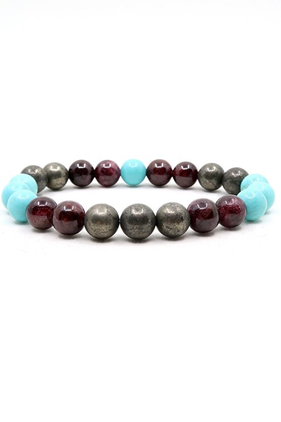 Doğal Taşlı Burç Bilekliği Akrep Burcu Pirit Garnet Turkuaz