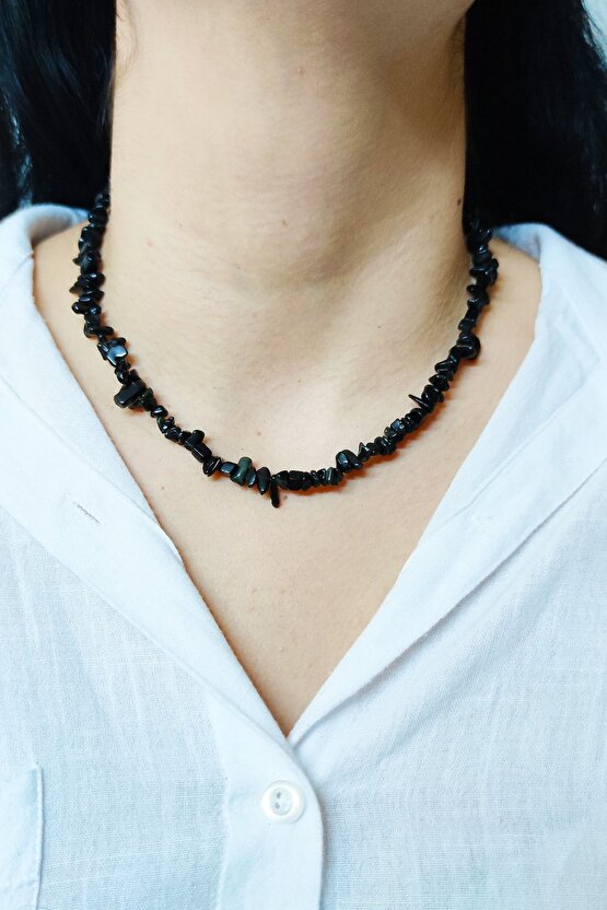 Siyah Obsidyen Doğal Kırıktaş Kolye