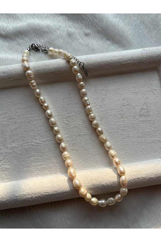 Gerçek Doğal İnci Kolye El Yapımı Çelik Aparat Ömürlük