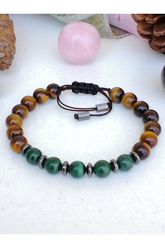 Doğal Taştan Kaplan Gözü-malakit-hematit Taşı Bileklik-migren Bilekliği Akalite