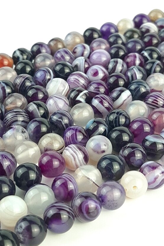 Mor Madagaskar Akik Doğal Taş 8 Mm 1 Dizi Helsinki