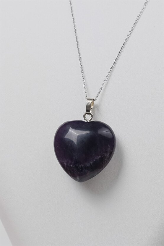 Büyük Kalp Ametist Doğal Taş Kolye Helsinki