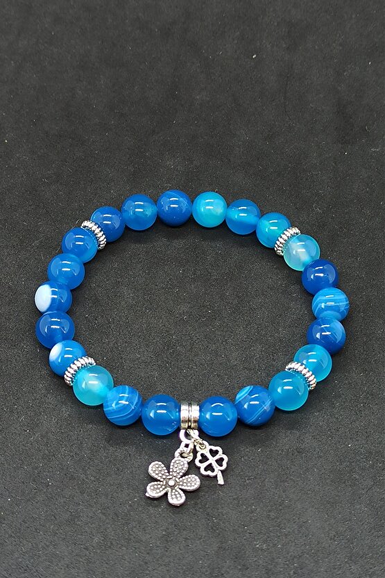 Mavi Akik Doğal Taş Kadın Bileklik Moskova