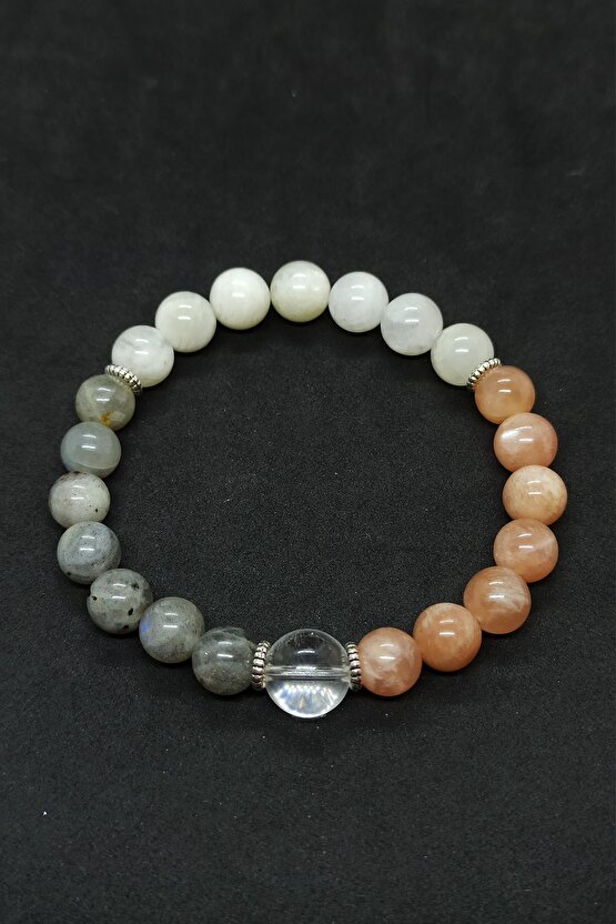 Kristal Kuvars Güneş Taşı Karma Doğal Taş Kadın Bileklik