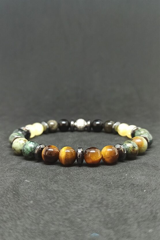 Kaplan Gözü Afrika Turkuazı Karma Doğal Taş Erkek Bileklik