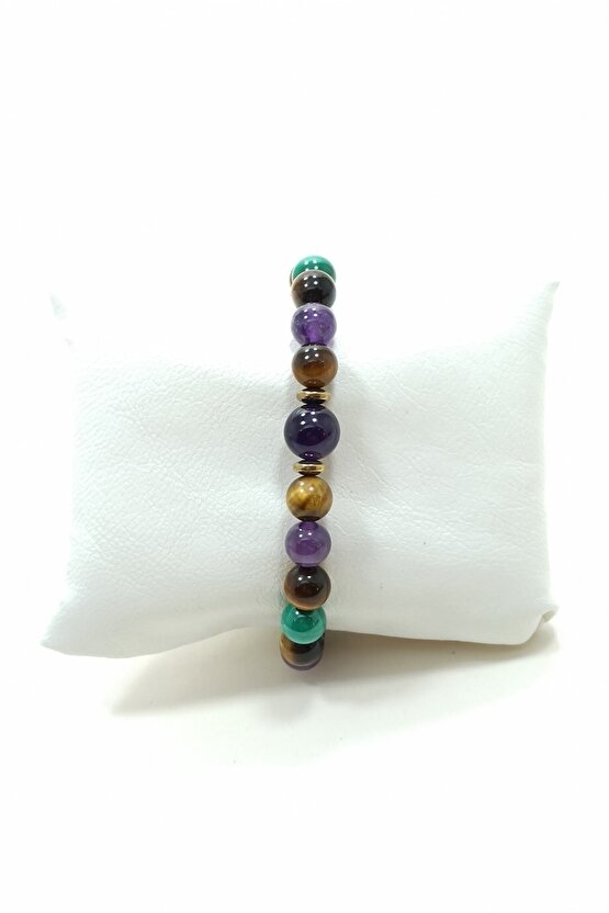 Migren Bilekliği Ametist Malahit Doğal Taş Bileklik Rio