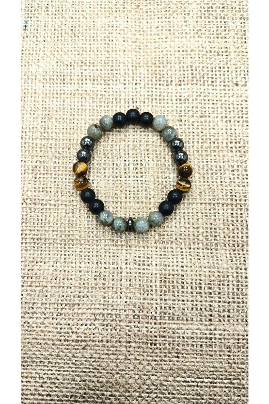 Karizma Bilekliği Labradorit Hematit Mat Oniks Kaplan Gözü Bileklik