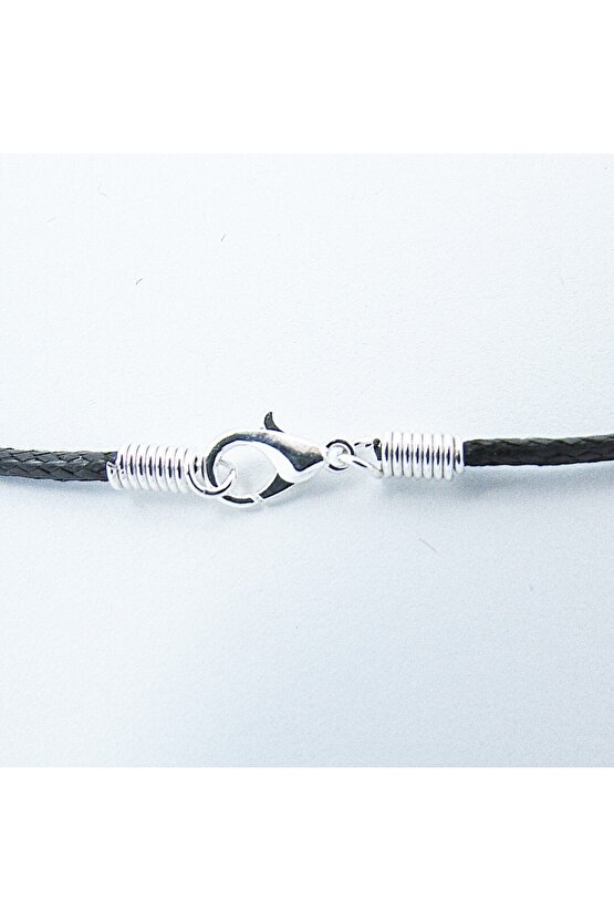 45 Cm Hazır Kolye Ipi , Gümüş Aparatlı Siyah Ip , Suni Deri Kauçuk Hazır Kore Ipi