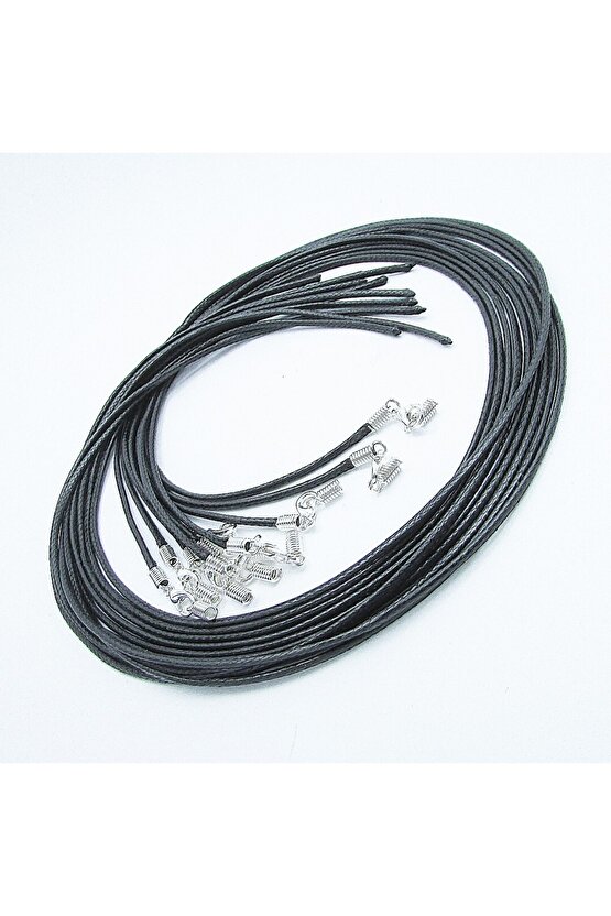 45 Cm Hazır Kolye Ipi , Gümüş Aparatlı Siyah Ip , Suni Deri Kauçuk Hazır Kore Ipi