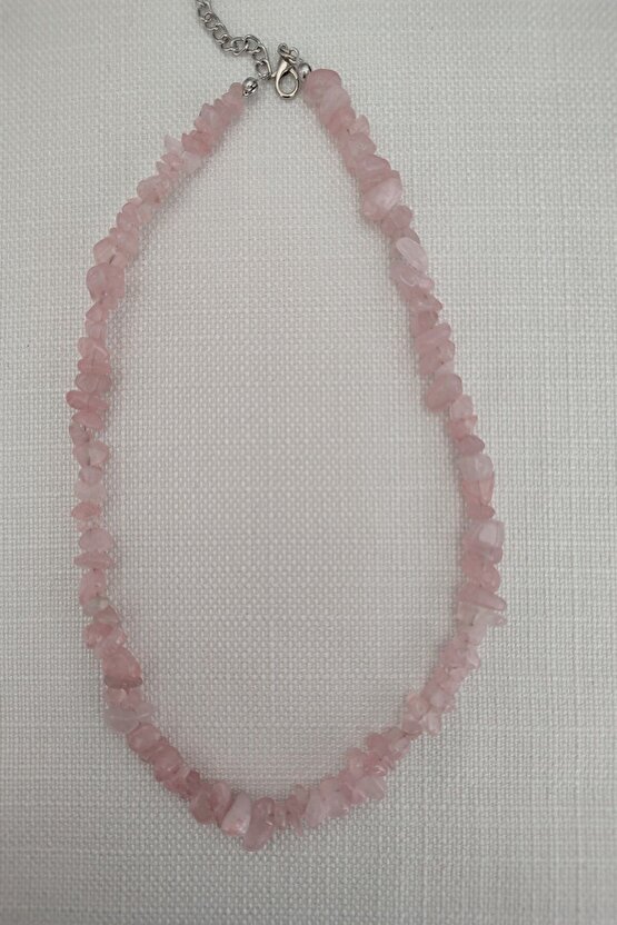 Sertifikalı Pembe Kuvars Kırıktaş Kolye