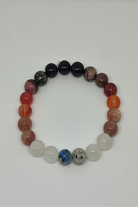 Sertifikalı 8 Mm Dumortireit, Ay Taşı, Güneş Taşı, Akik, Rodonit, Turmalin Doğaltaş Bileklik
