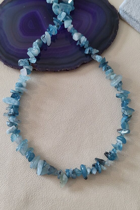 Sertifikalı Akuamarin Kırıktaş Doğaltaş Kolye