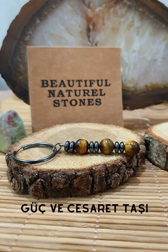 Kaplan Gözü Doğaltaş Anahtarlık ( Güç Ve Cesaret Taşı )