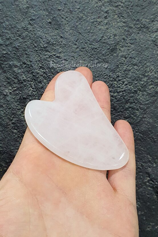 Pembe Kuvars Doğal Taş Kalpli Gua Sha Masaj Aleti ( Aşk Ve Mutluluk )
