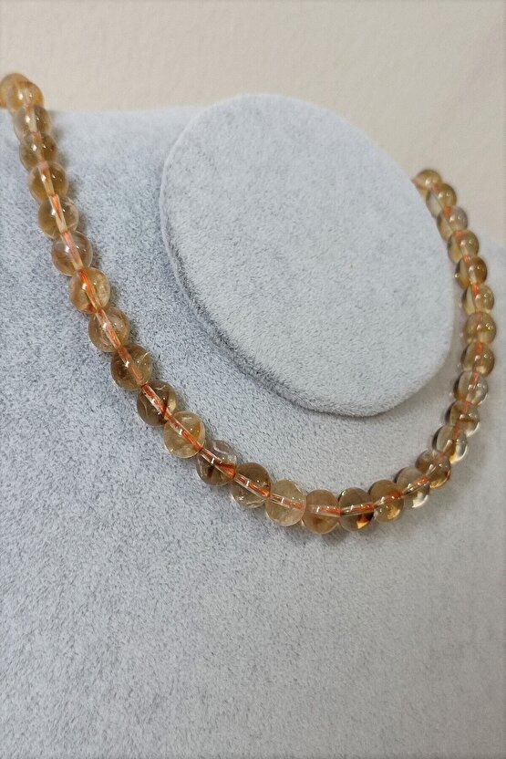 Sertifikalı 8 Mm Sitrin Doğaltaş Kolye