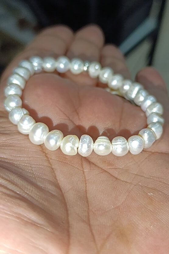 İnci Taşı Gümüş Aparatlı Natural Doğaltaş Bileklik